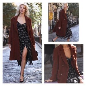 NWT ASTR x REVOLVE Blair Long Pea Coat Warm Cinnamon Size XS Blogger Favorite